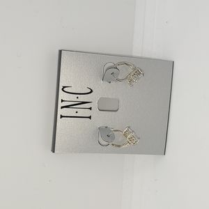 I.N.C. rhinestone crystal square lobe stud sterling silver earrings